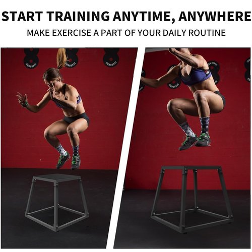 Metal Plyometric Jump Box, Steel Plyometric Platform and Jumping Box with Anti-Slip Top - 18 Inch Home Gym Plyo Boxes, Anti-Slip Exercise Step Up Boxes for Strength and Conditioning Training (Black)