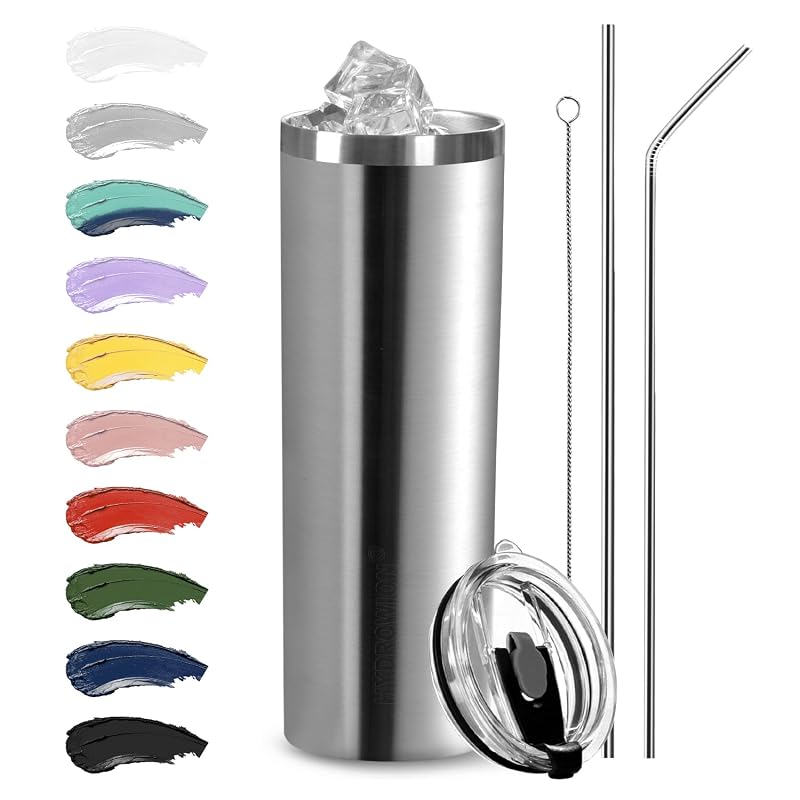 20 oz Insulated Tumbler with Straw Lid - Stainless Steel, 24Hr Cold (Variation: Stainless Steel+20 Ounces)