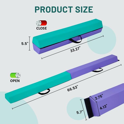 Wansenya Folding Balance Beam for Kids 3-5,Soft Gymnastics Floor Beam for Kids 6-12,End Velcro,PU Cover,EPE Foam,Carry Handles,Anti-Slip Base,Beam Gymnastics for Home Training,or School,Gym Center