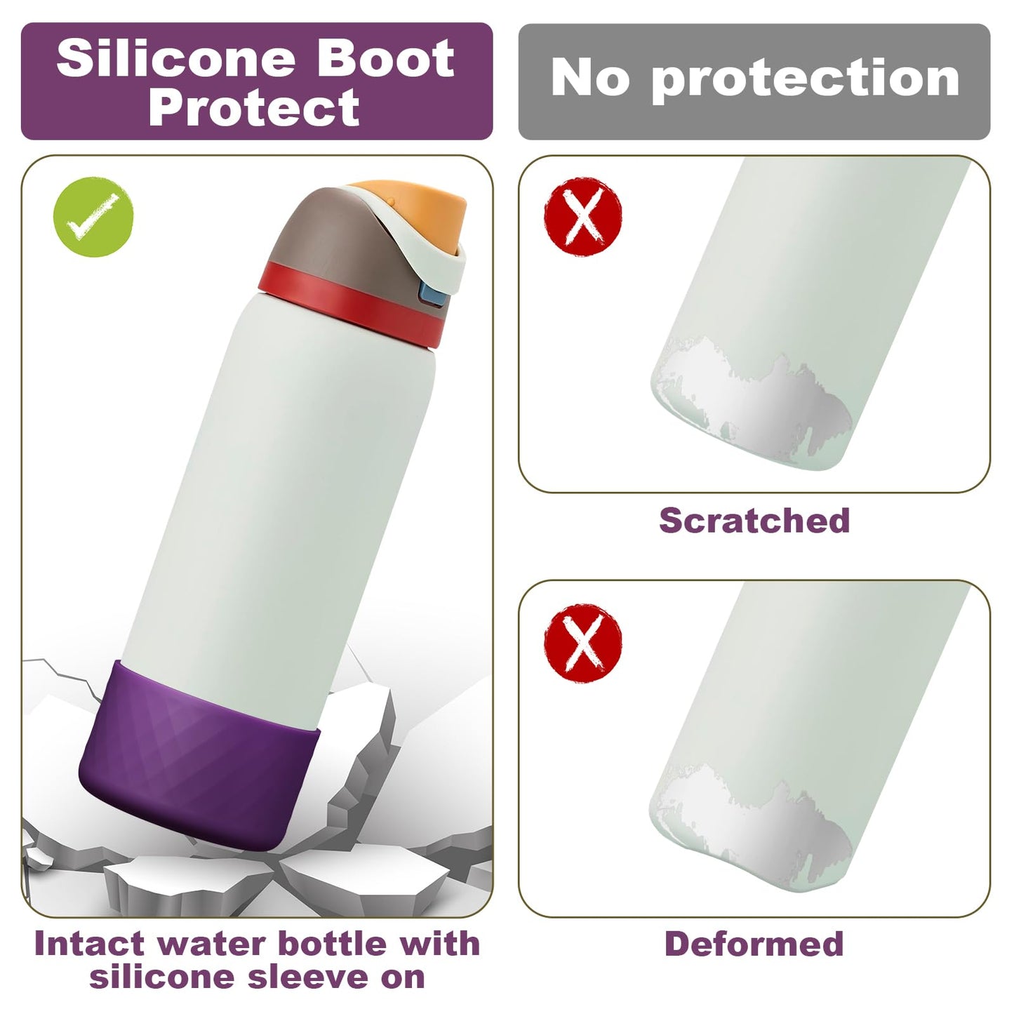 Alwenid 2PCS Silicone Water Bottle Boot for Owala 32 Oz, Anti-Slip Protective Sleeve Bottom Bumper Protector for FreeSip, Twist, and Flip Stainless Steel Water Bottles (Dark Purple)