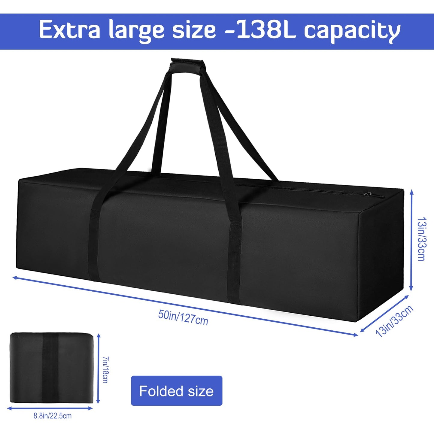 INFANZIA 50inch Sports Duffel Travel Bag, 138L Extra Large Duffel Luggage Bag with Upgrade Zipper, Water Resistant & Foldable Equipment Storage Bag for Camping Tent Tripod Fishing, 2PCS