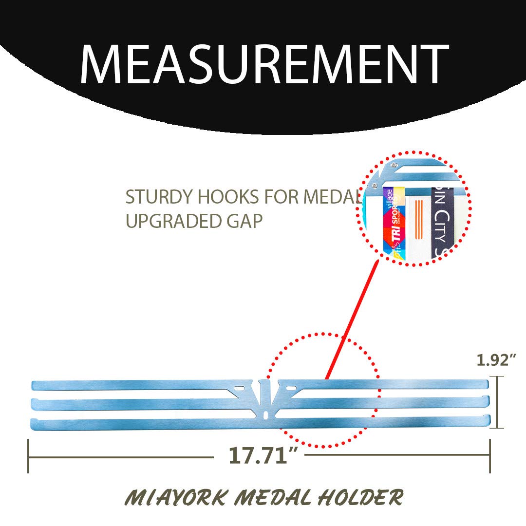 Miayork Sports Race Medal Holder Display Hanger Rack Medals-Medal Holder wall Mount Easy to Install Race Runner Medal Frame Simple Hanger Hooks 3 Lines-Luxury Azure Blue
