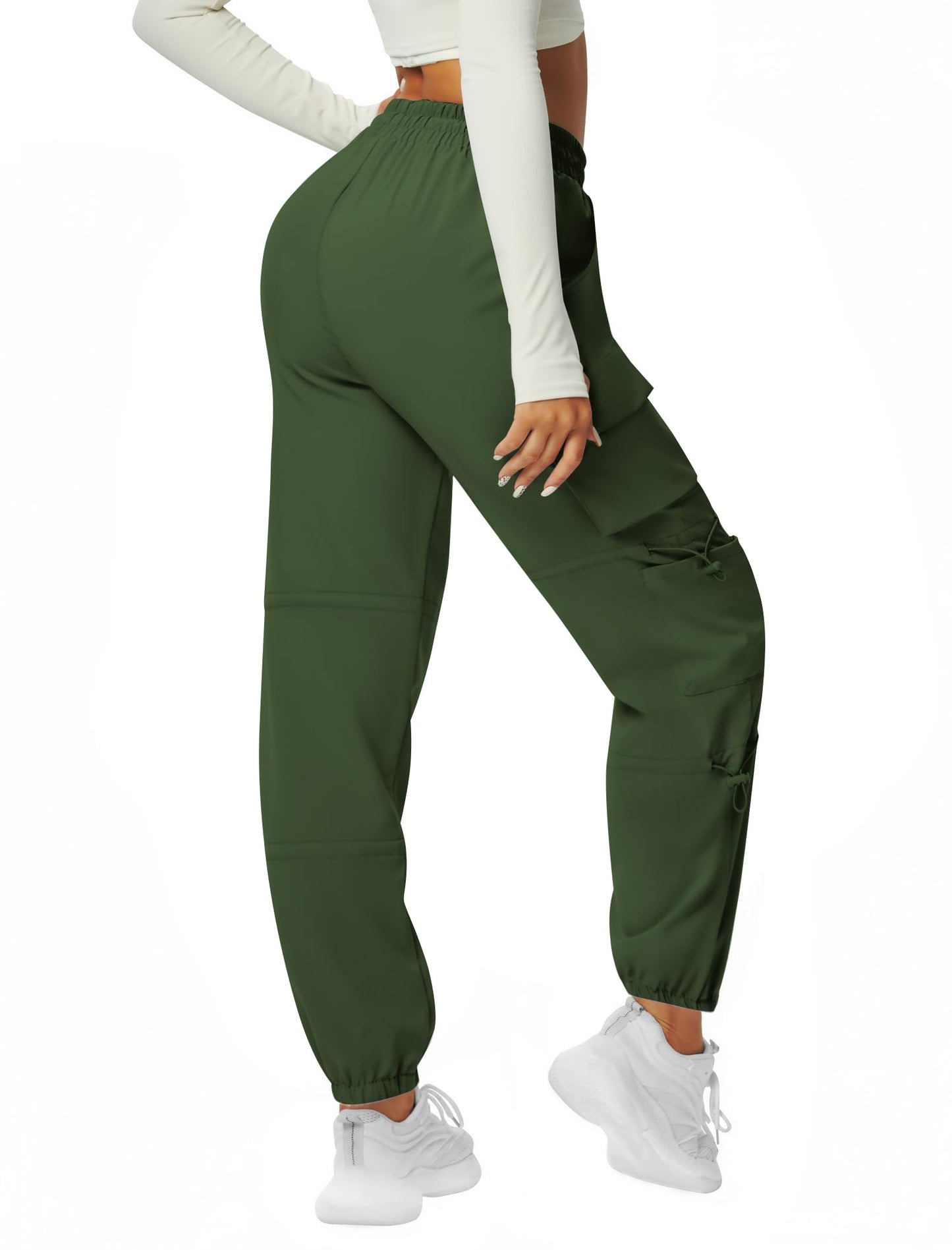DLOODA Quick Dry Cargo Pants Lightweight Tactical Hiking Pants with 6 Pockets for Women, Elastic Waist and Water-Resistant