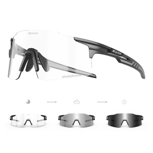 SCVCN Photochromic Cycling Glasses Sports Sunglasses Men Women Clear Bicycle MTB UV400 Protection TR90 Frame Running Mountain Bike Baseball Biking Goggles Riding BMX Golf Driving Softball 01 Black