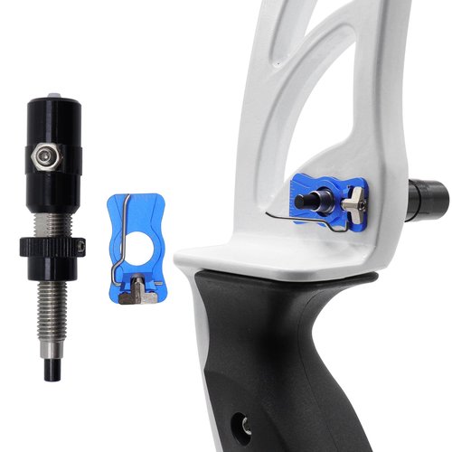 HANDBAIGE Archery Arrow Rest and Cushion Plunger Aluminum Magnetic Arrow Rest Adjustable Bow Plunger with Teflon Button for Recurve Bow Longbow (Blue Arrow Rest+Plunger)