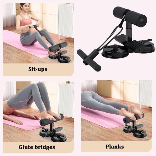 Ab Training Auxiliary Device, Sit up Bar Floor, Upgrade Dual Suction Cup Ab Machine for Stomach Workout, Multi-functional Adjustable Ab Trainer Equipment, Abdominal Assistant Device(Black)