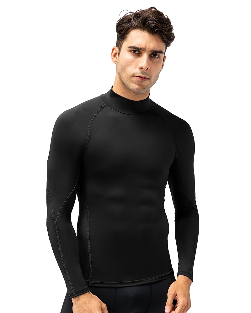 Men's Compression Long Sleeve Shirt - Base Layer Top for Running & Training - Black, Large