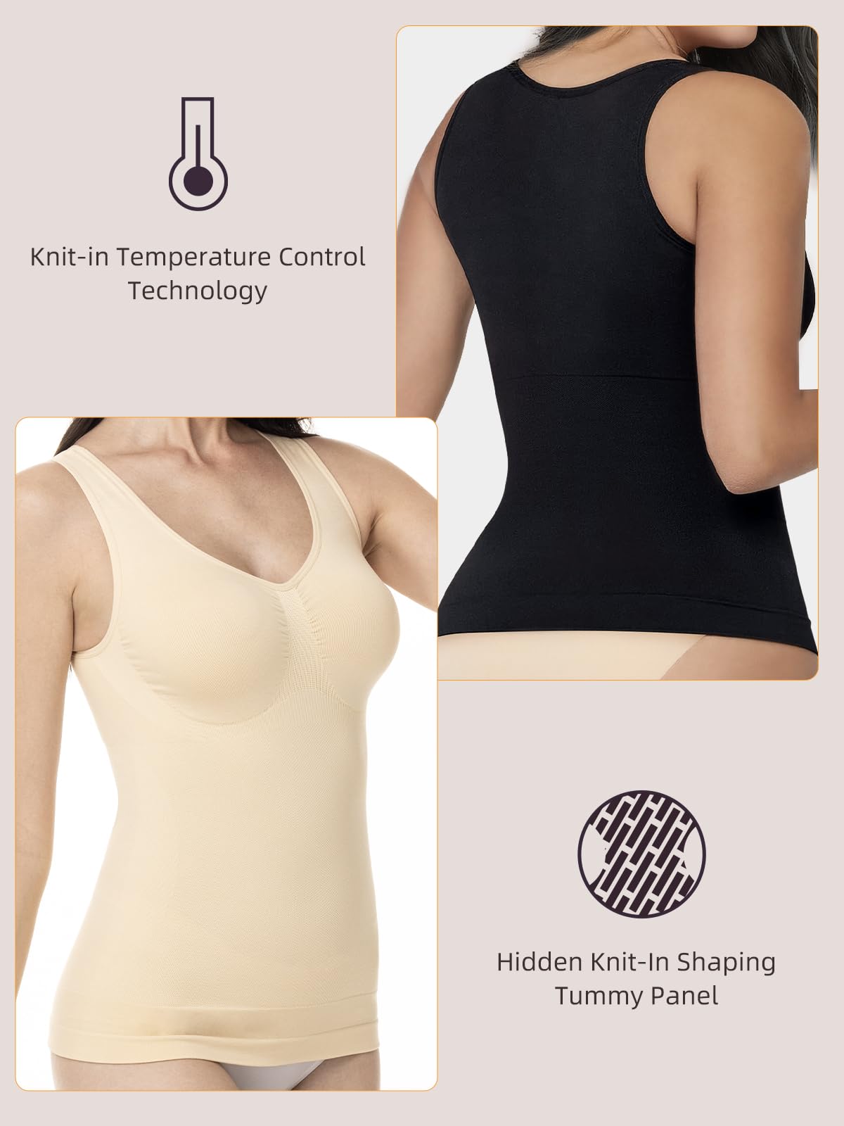 ATTLADY Shapewear Tank Tops for Women - Tummy & Waist Control Compression Camisole | Slimming Seamless V-Neck Body Shaper Vest