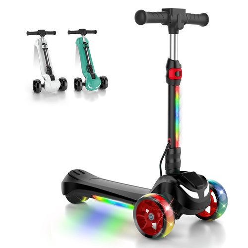 Electric Scooter for Kids Ages 3-12, 3-Wheel Electric Scooter, Electric Kick Scooter with 2 Speed, Long Battery Life, Bluetooth Music, LED Wheels, Gift for Kids (2-Speed & Bluetooth, Black)