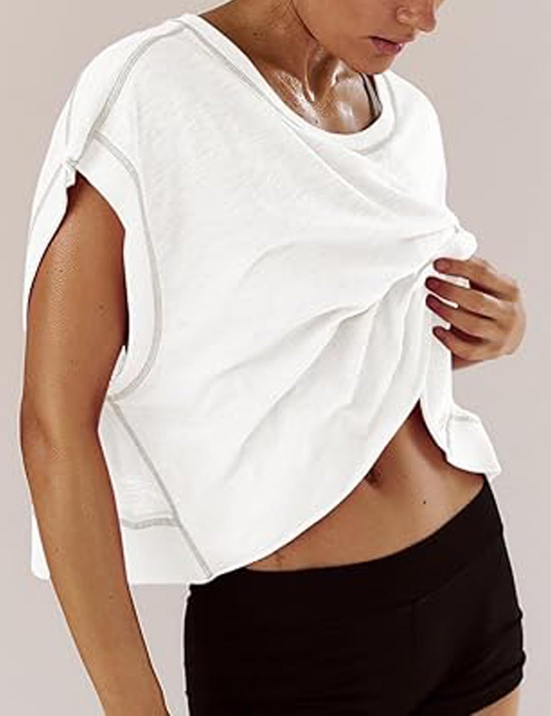 COWOKA Womens Open Back Short Sleeve Workout Tops Backless Athletic T Shirts Yoga Y2k Crop Running Tees White L
