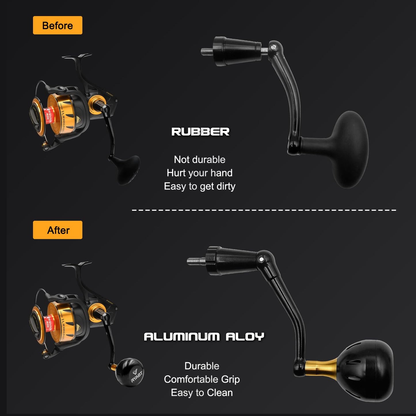 JINOHNAMILL 76mm Power Handle for Penn Spinfisher VI VII 5500-6500 Long Cast V Reel
