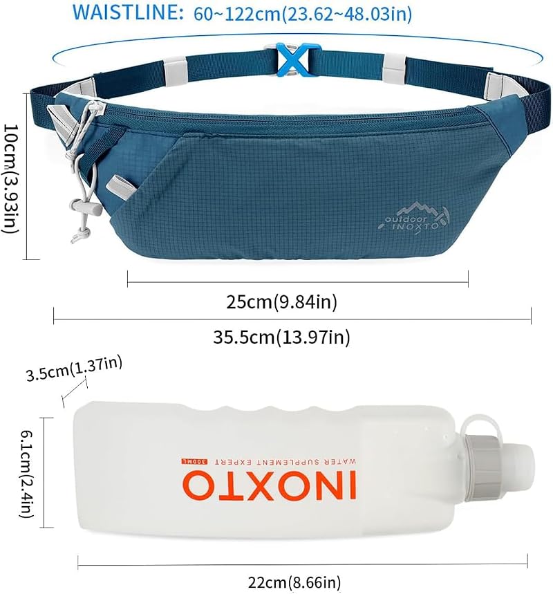Inoxxo Slim Running Belt Fanny Pack with 300ml Water Bottle – Black (Dack Blue) for Men & Women