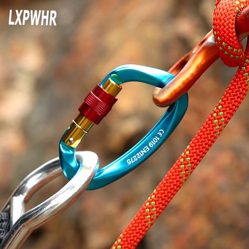 LXPWHR D Shape Carabiner 25KN Heavy Duty Climbing Mountaineer Expanding exploratory Caverns Connection Protection Locking Carabiner Clip Carabiner Screw Lock Hammock Camping Outdoor Equipment