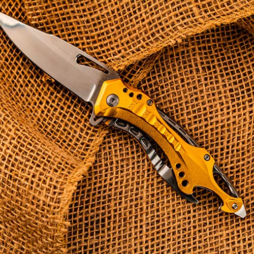 MTECH USA Folding Knife with Half-Serrated Blade and Gold Silver Variation