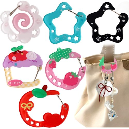 6Pcs Keychain Carabiner for Keys Acrylic Clips for Hanging Cartoon Key Chain Hooks Cute Key Clip Korean Keychain Hook Fruit Star Cupcake Carabiner Keychain for Small Item Pendant Bag Decoration Buckle