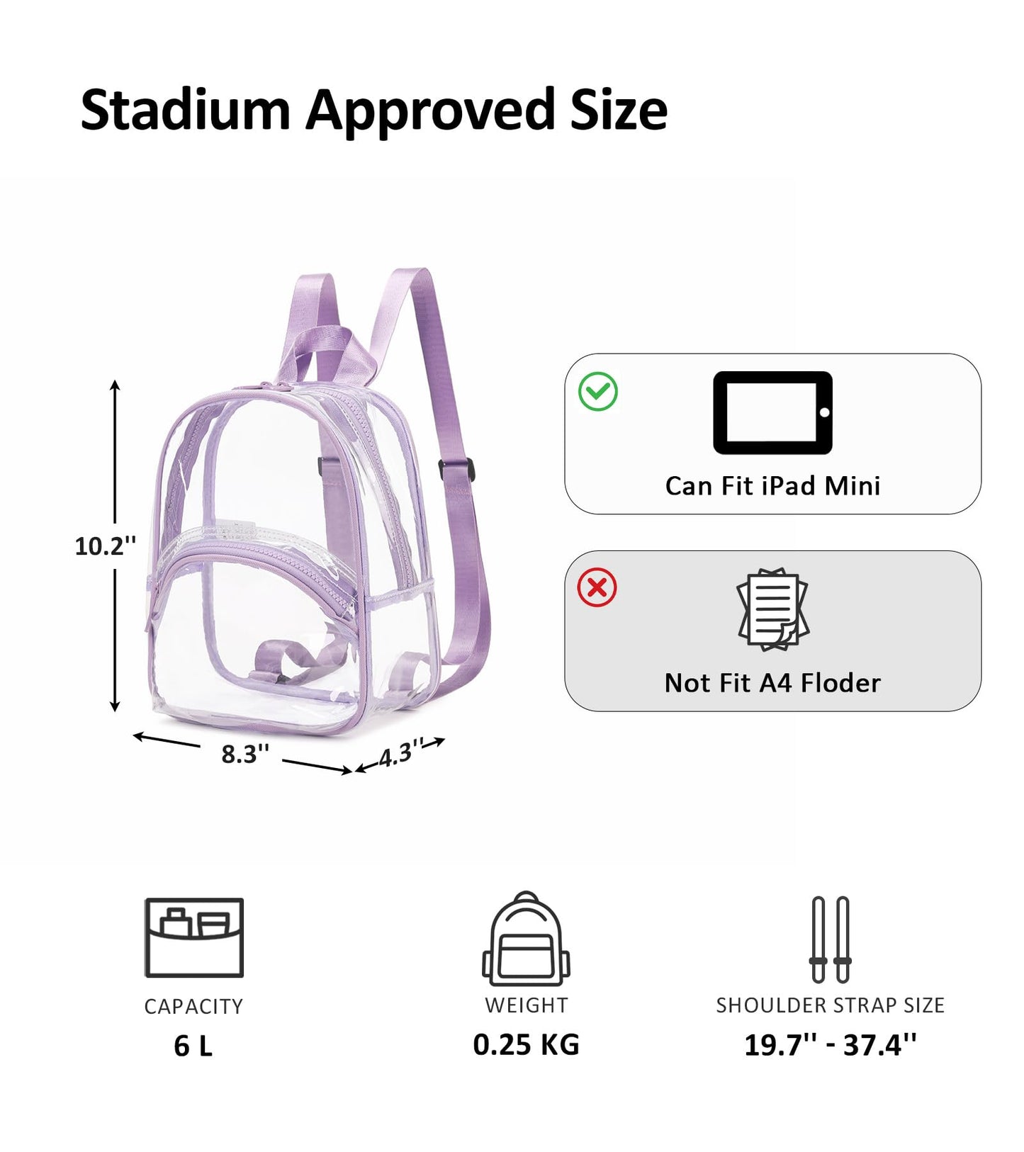 abshoo Clear Bag for Stadium Events Approved Clear Mini Backpack Transparent Bags for Women Concert Festivals Sport Event (Purple)