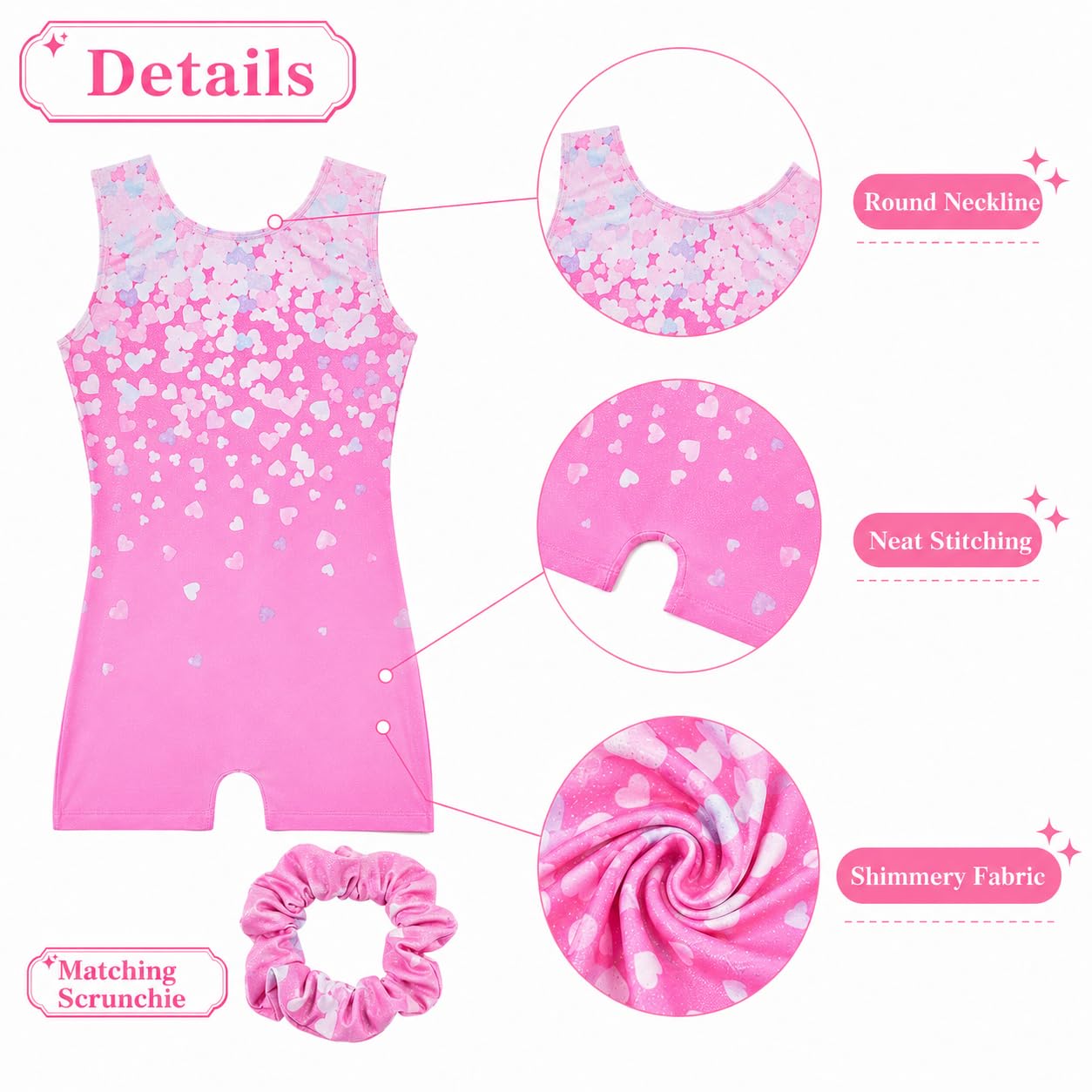 Tstiti Gymnastics Leotards For Girls with Hair Scrunchie
