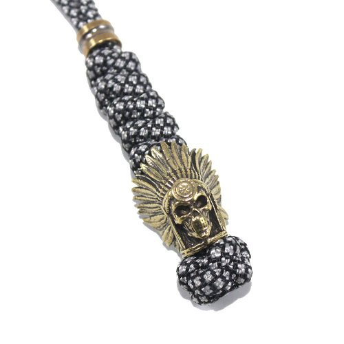 Paracord Knife Lanyards With Brass Skull Bead Paracord Lanyard for Knife EDC Tools Tactical Lanyards (White/Black, 5 INCHES)