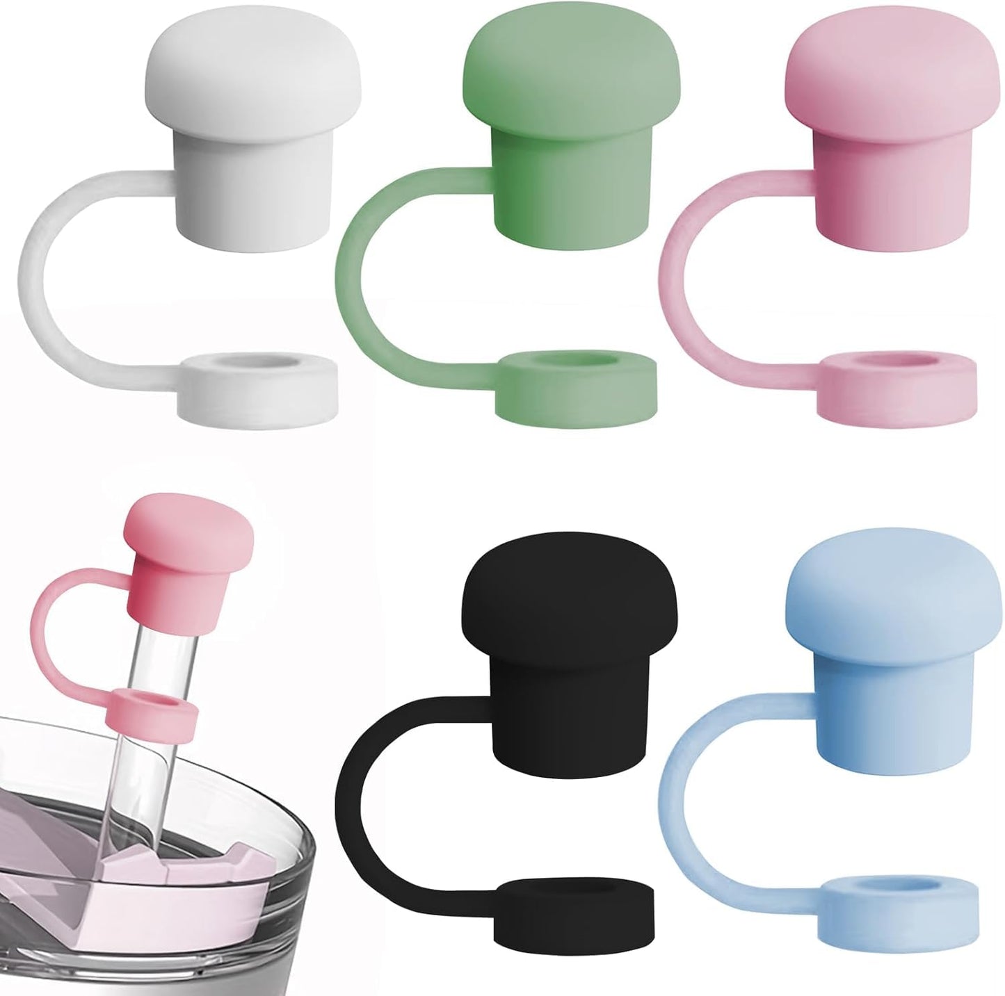 Cute Straw Cover Cap for Stanley Cup Accessories, 5PCS Straw Toppers for Stanly Tumbler 30oz 40oz, Reusable Dust-proof 10mm Straws Protector Mothers Gifts for Women Mom(Pink/Black/Blue/Green/White)