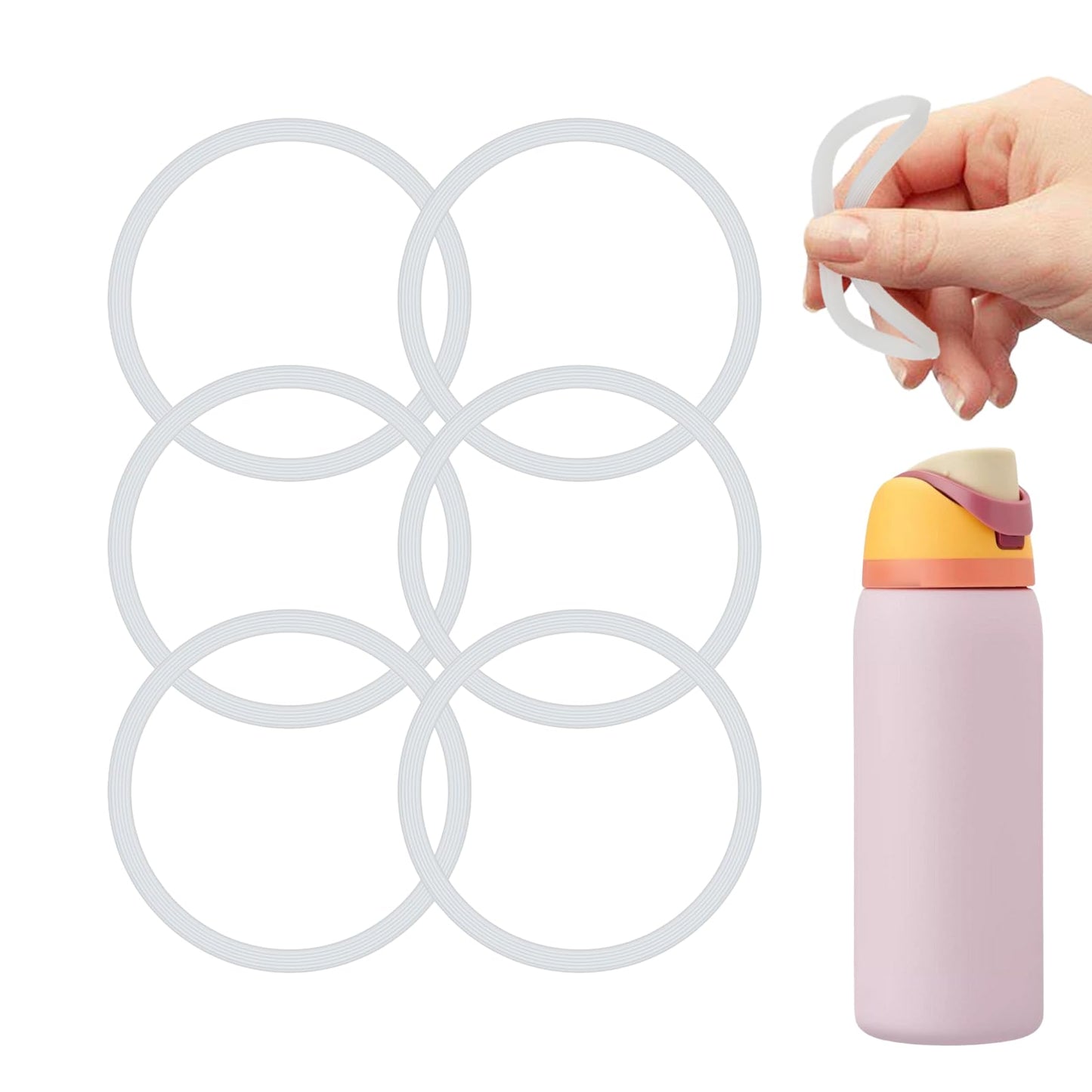 Peixiong 6 Pcs Replacement Gasket for Owala FreeSip 24oz 32oz, Silicone Sealing O Ring for Water Bottle Lid Compatible with Owala 19/24/32/40oz Leak Proof Silicone Seal Bottle Cap Stopper Part(Clear)