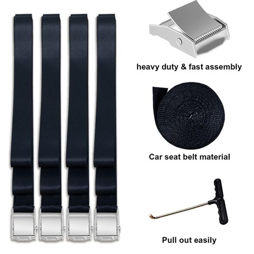 Eurmax USA Trampoline Stakes Heavy Duty Trampoline Parts Corkscrew Shape Steel Stakes Anchor Kit with T Hook for Trampolines -Set of 4 Bonus 4 Strong Belt,Black