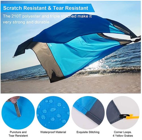 SPEFMODD Beach Blanket Waterproof Sandproof 78''×81''1-5 Adults Oversized Lightweight Beach Blanket Large Picnic Mat Beach Blanket for Travel Camping Hiking Picnic (Blue)