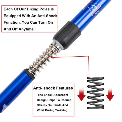 Aihoye Trekking Poles, Collapsible Lightweight Shock-Absorbent Hiking Walking Sticks Adjustable Aluminum Hiking Poles for Women Men Kids, 2 Pack(Blue)