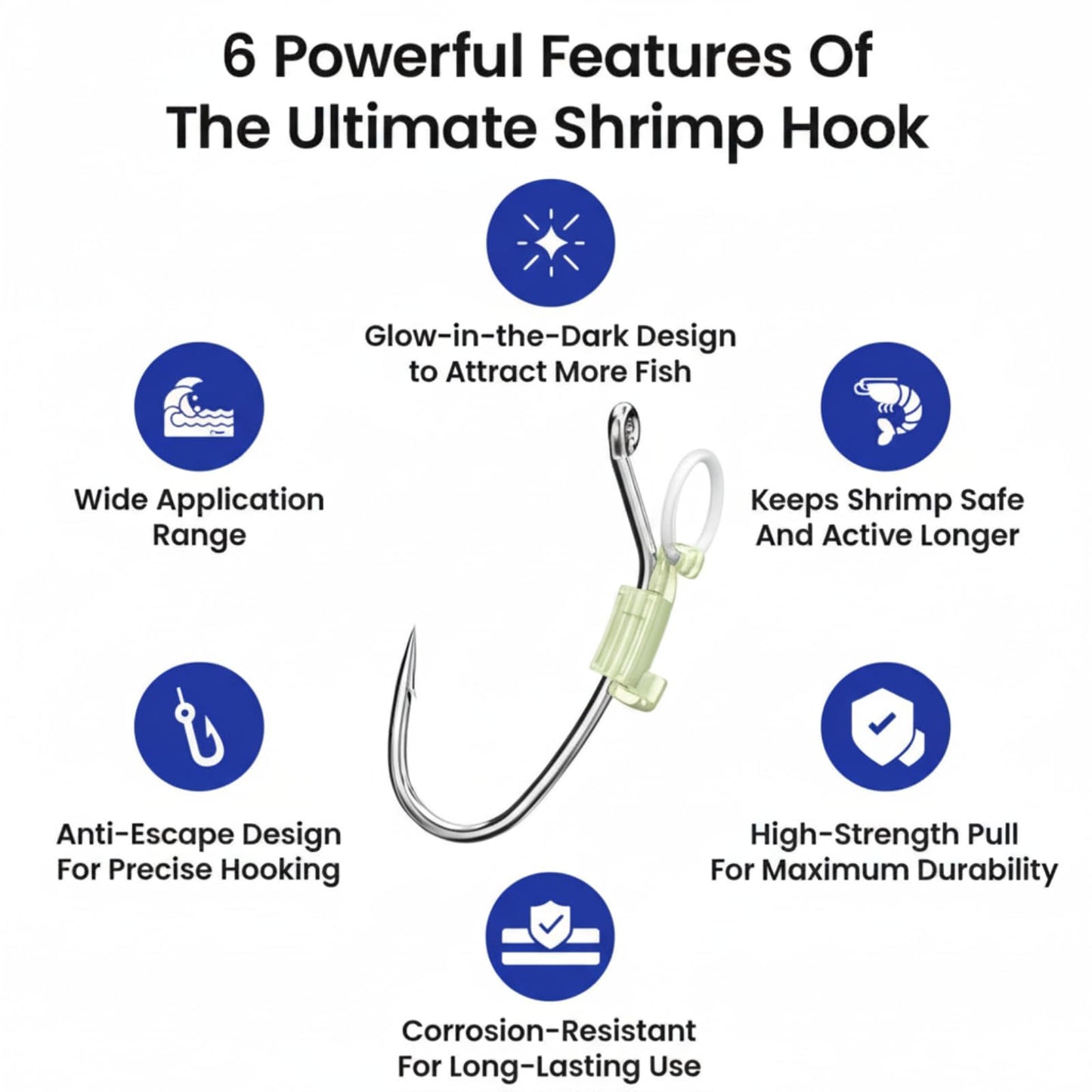 Motionchic 30 Pcs Luminous Live Shrimp Hooks Bulk Fishing Bait Hooks with Barbed High Carbon Steel Corrosion Resistant Sizes 15 16 17 18 20 for Bass Groupers Pike Catfish More Saltwater Freshwater