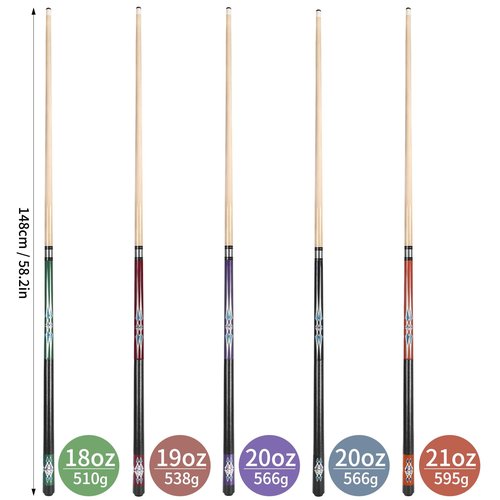 Kmise Pool Stick Set of 5, 58 Inch Pool Cue Stick,Snooker Play Billiard Pool Sticks for Men Professional,17oz 18oz Pool Stick for Bar House Pool Table Sports