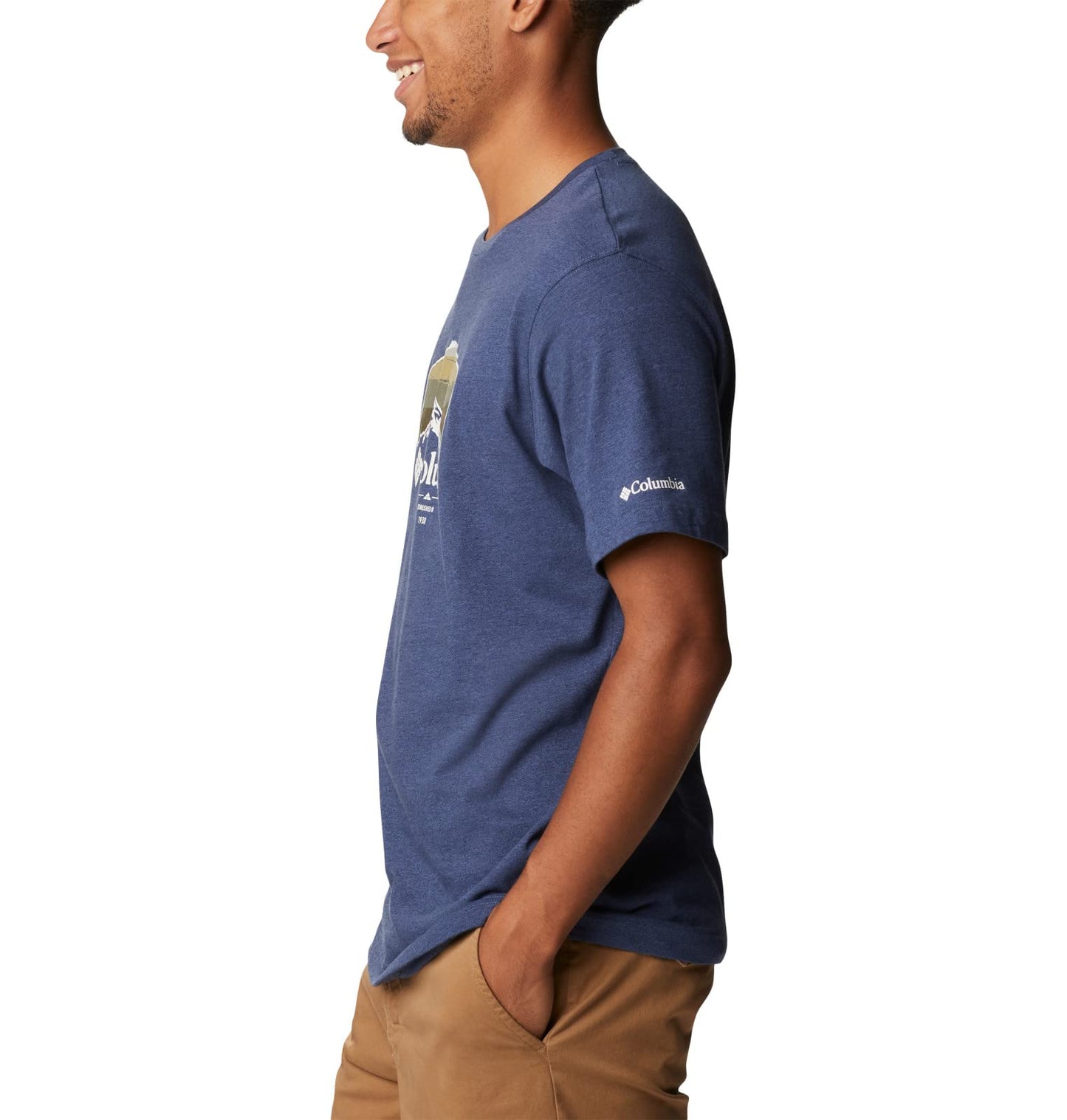Columbia Men's Thistletown Hills Graphic Short Sleeve, Dark Mountain Heather/Hikers Graphic, XX-Large