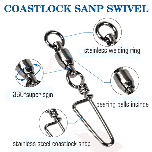 AMYSPORTS Saltwater Connector Fishing Snap Swivel High Strength Snaps Swivel Freshwater Ball Bearing Fishing Swivels Stainless Steel Corrosion Resistant Black Nickel 25pcs 31lbs