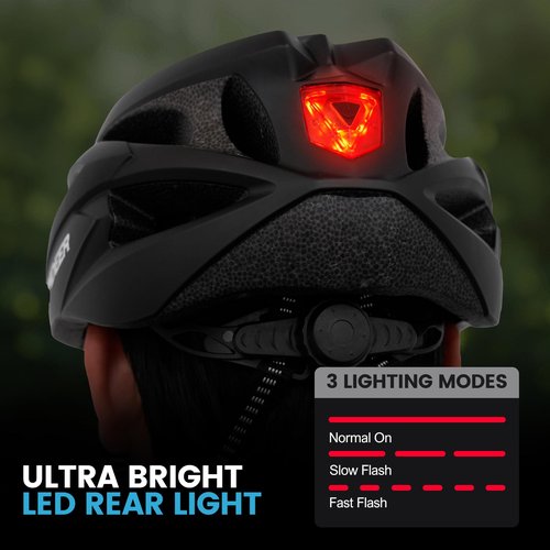 Bike Helmet with Goggles, Visor, Rear Light for Adult Men Women - CPSC, CE Bicycle Helmet Lightweight & Adjustable &Chin Pad, Cycling Helmet for All Purpose Bike, Suggested Fit 58-62cm(Matte Black)