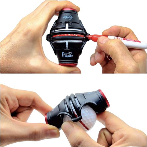 BIRDIE79 Birdie Liner Black Golf Ball Marker Alignment Tool Kit - 360-Degree Triple Line Stencil with 3-Color Pens and Gift Box - Premium Quality