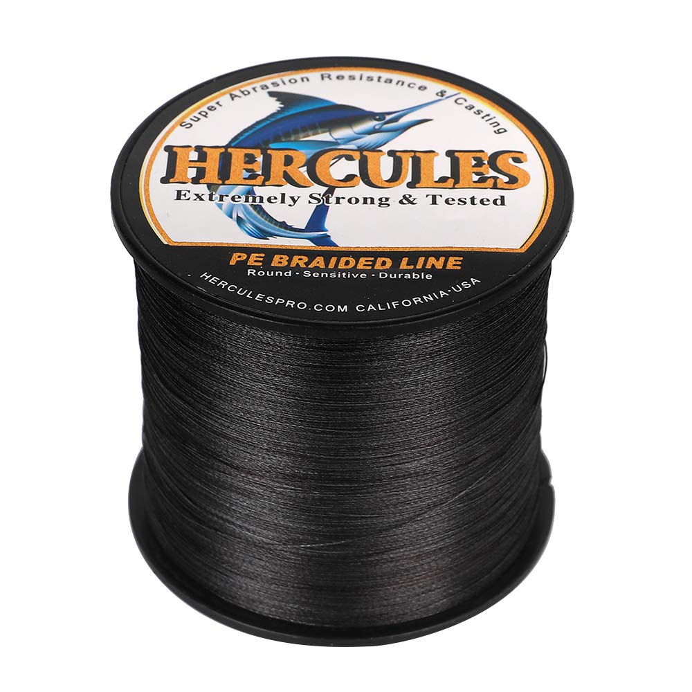 HERCULES Braided Fishing Line 300m 328yds 6lbs-100lbs Pe Superline 4 Strands (Black 90lb/40.8kg 0.50mm)