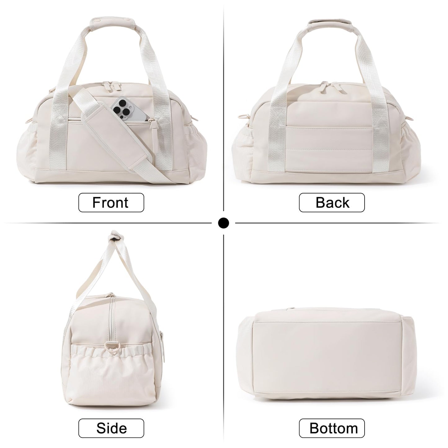 Bucosd Small Gym Bag for Women, Mini Crossbody Gym Duffle Bag with Wet Compartment, Carry on Gym Tote Bag for Workout Dance Sport Travel (Medium-Beige)