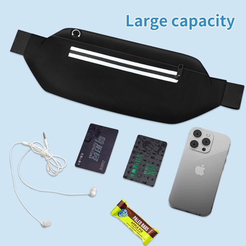 JEVRKAPZ UltraSlim Fanny Packs for Women Men Slim Running Belt Waist Pack Runners Bag Waterproof Money Belt (8801, Black)