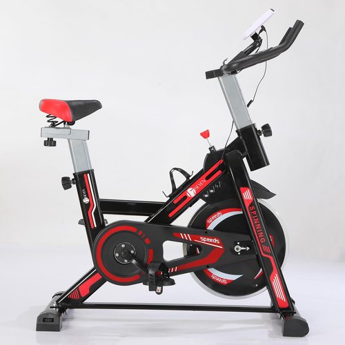 Home Spin Bike - Silent Indoor Exercise Bike with 6KG Flywheel, Belt Drive, Adjustable Seat & Handlebar, LCD Display + Heart Rate Monitor, Water Bottle Holder - Compact Cardio Bike for Apartment Fitness