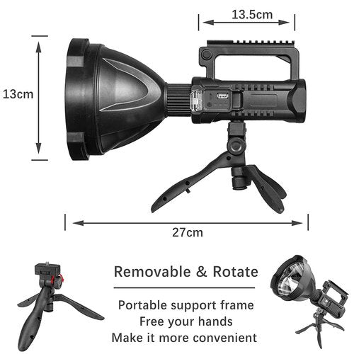 ZEUSFIRE Rechargeable Spotlight Flashlight High Lumens, 3000 Lumens Super Bright Led Searchlight with Tripod and USB Output, IPX5 Waterproof 4 Modes Handheld Spotlight for Camping Hiking