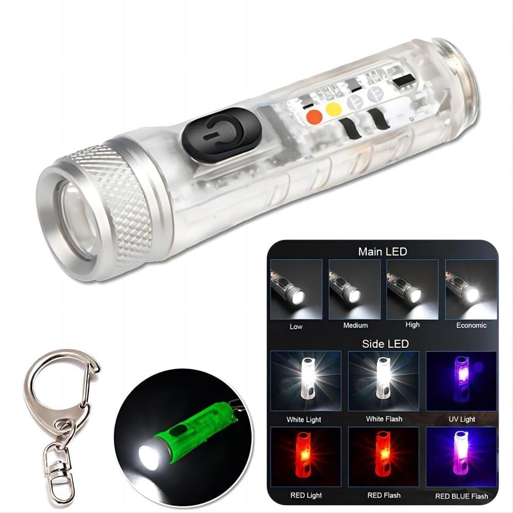 Dewould Mini USB-C LED Keychain Flashlight,Instantaneous On,Lock Mode,400 Lumen Mini Rechargeable Flashlight with EDC Small Size,10 Modes,Perfect for Gift Camping Emergencies Outdoor(White)