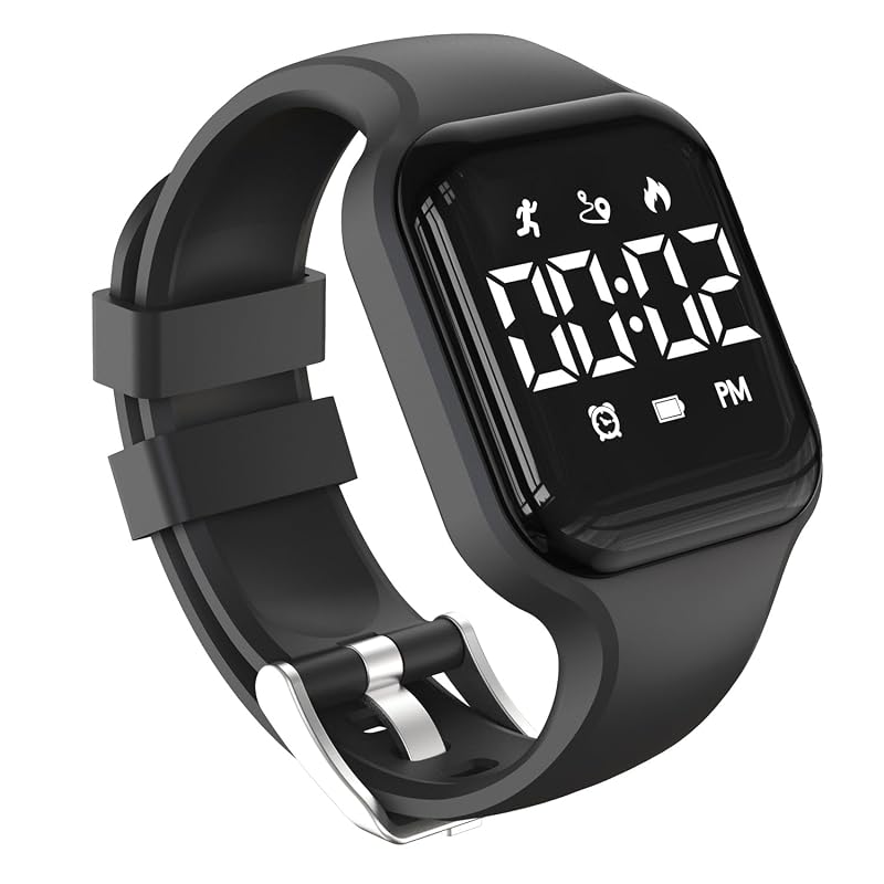 Kids' Digital Pedometer Watch for Boys & Girls - Waterproof Fitness Tracker with Alarm, Calendar, 3D Sensor (Variation: Black)