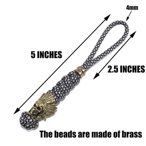 Paracord Knife Lanyards With Brass Skull Bead Paracord Lanyard for Knife EDC Tools Tactical Lanyards (White/Black, 5 INCHES)