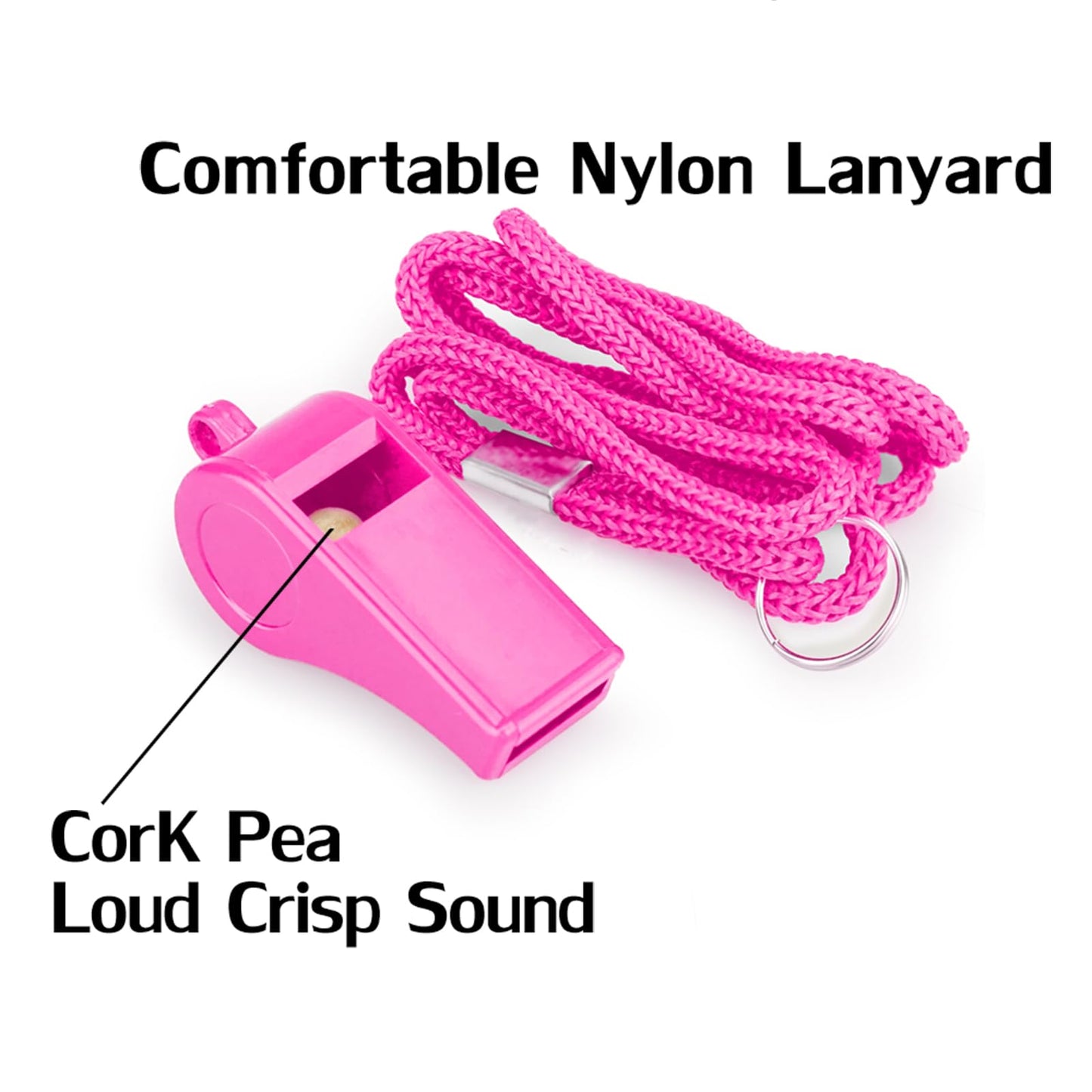 Hipat 12 Pack Pink Loud 120dB Plastic Whistles with Lanyard – High-Pitched Safety Whistle for Sports, Coaching, and Collective Entertainment
