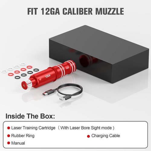 Vantara 2-in-1 12GA Laser Training Cartridge w/Bore Sighter for Dry Fire Training System - Red Laser Bullet w/Bore Sighting for Shooting Practice & Sight Calibration