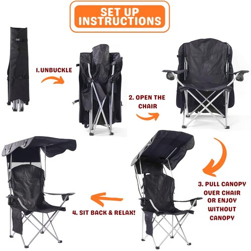 CozyBox Portable Folding Camping Chairs with Canopy Shade, Beach Chair for Adults, Durable Weather Resistant 600D Oxford Cloth, Camping Chair with Canopy for Outdoors [Navy]