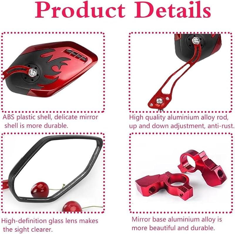 Bike Mirrors for Electric Bikes - 2 Pack Handlebar Rearview Mirror, Red