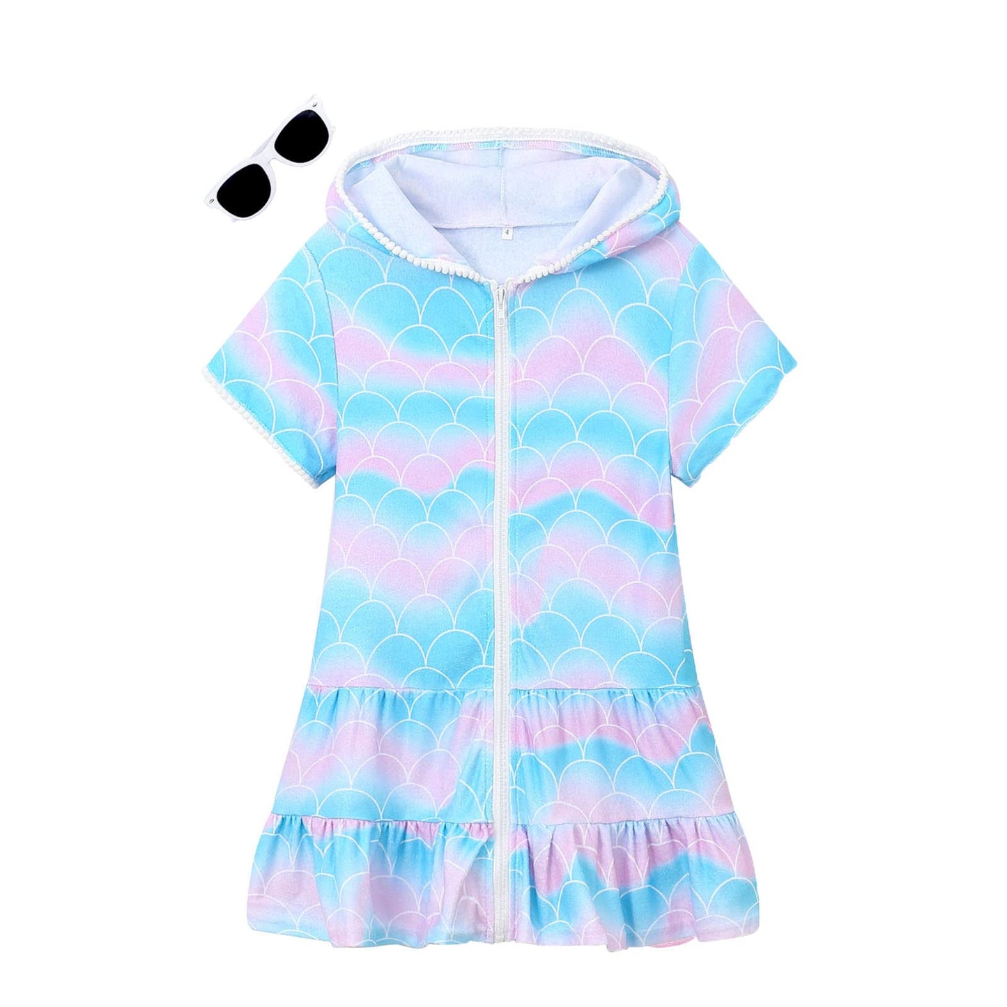 LUCKYGAL Mermaid Swim Cover-Up for Girls Terry Beach Swimsuit Coverup Bathing Suit Wraps, Size 10 11