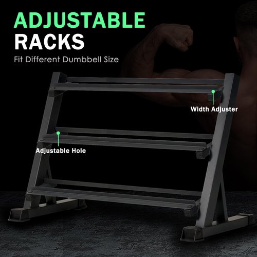Heavy Duty Steel Dumbbell Rack for 5-50lb Adjustable Dumbbell Weight Storage 3-Tier Weight Stand Rack Home Gym Organizer 1100 LBS Weight Capacity (black, 48 inch)