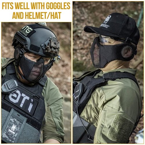 OneTigris 6" Foldable Half Face Mesh Mask with Ear Protection, Tactical Lower Face Protective Mask (Black)