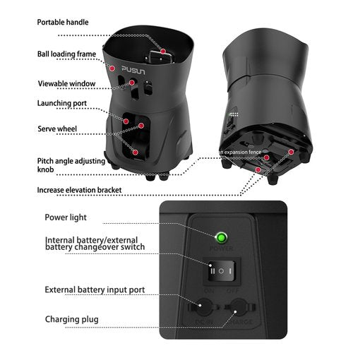 PUSUN PT Mini Pro Tennis Machine - Portable Smart Trainer for Beginners, 65+ Ball Capacity, 3-5H Battery Life, Adjustable Ball Speed & Angle, APP & Remote Control (Black)