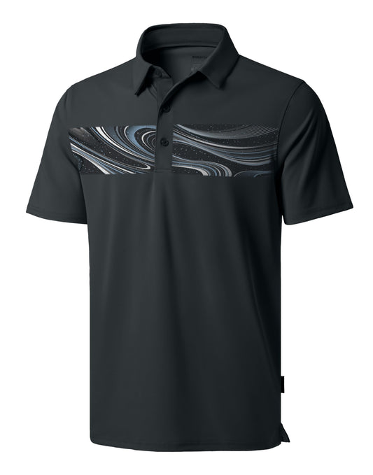 G Gradual Men's Golf Shirts Quick Dry Moisture Wicking Performance Short Sleeve Collared Polo Shirts for Casual Athletic Business (Black Galaxy, L)